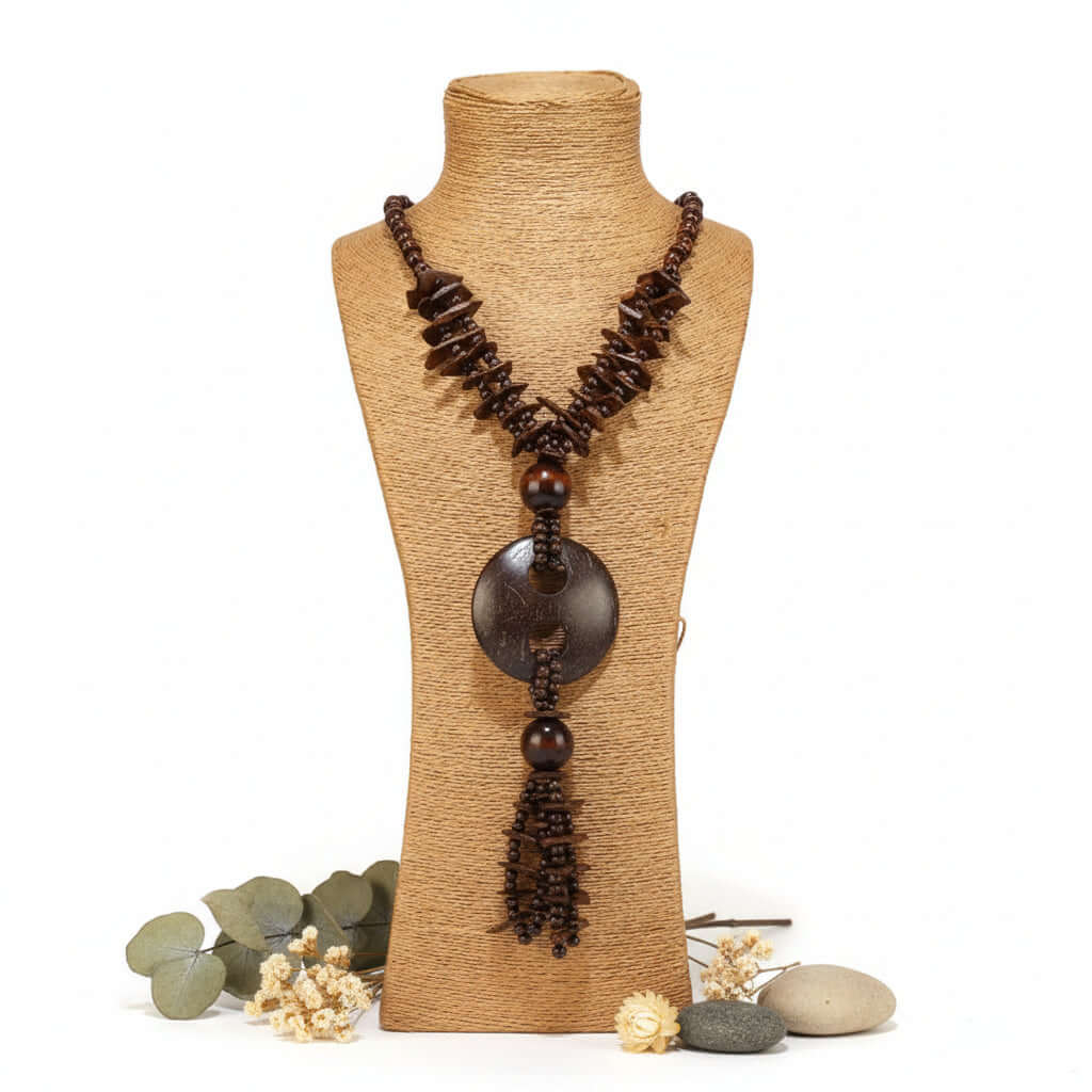 Bohemian Coconut Shell Necklace – Handmade Multi-Layer Wooden Jewelry-9