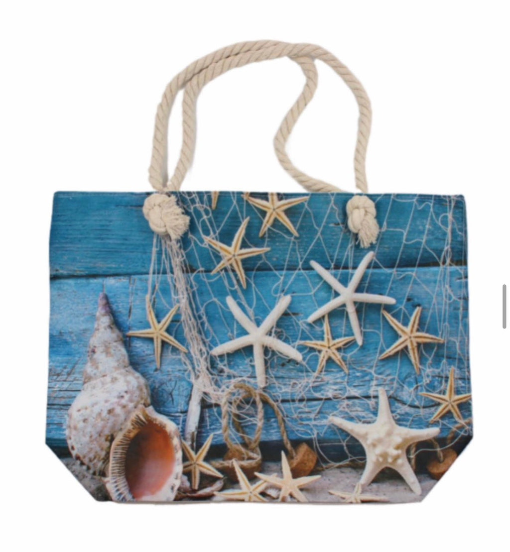 Starfish Blue Canvas Tote Bag-0