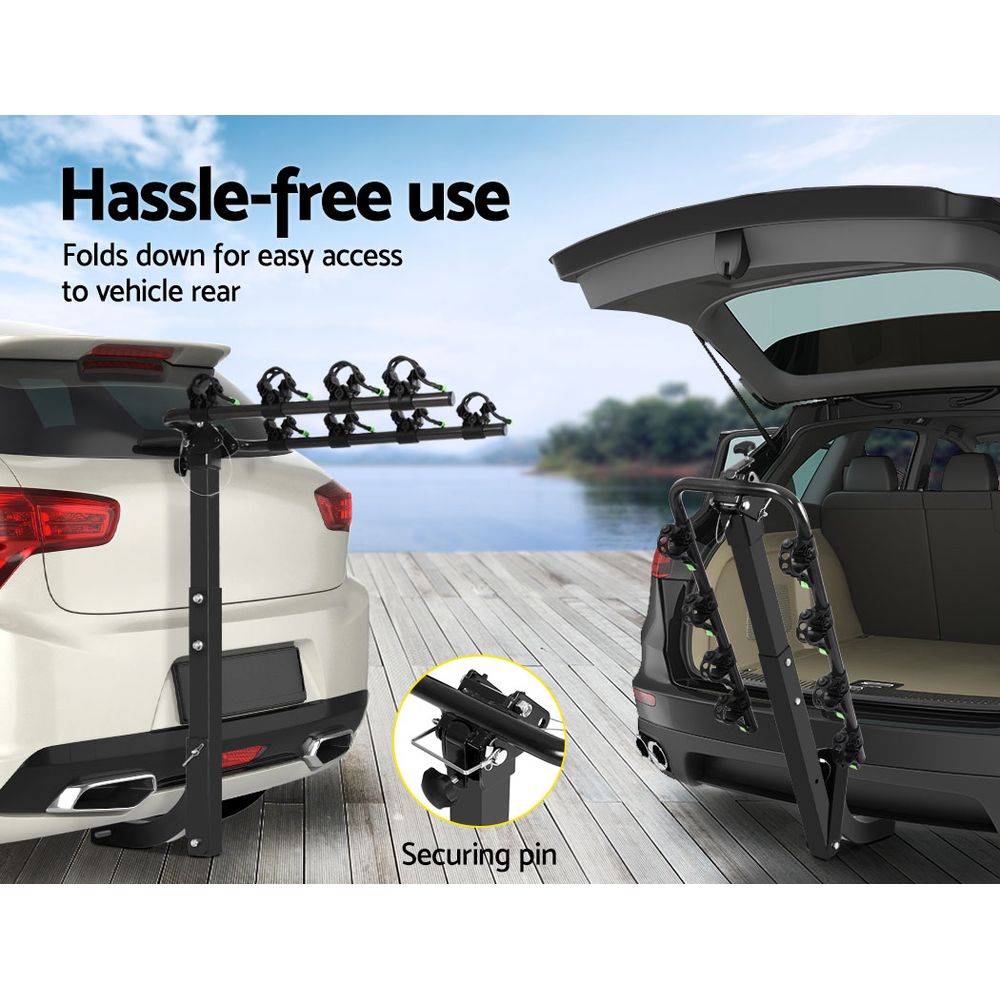 NNEDSZ Bike Carrier 4 Bicycle Car Rear Rack Hitch Mount 2 Towbar Foldable Steel-3