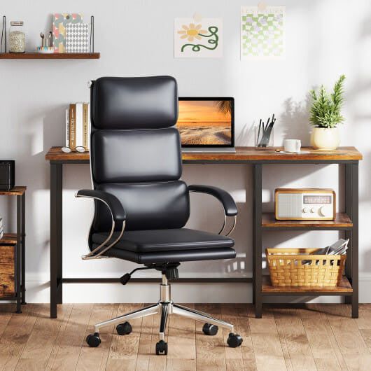 Ergonomic Leather Office Chair with Adjustable Height and Rocking Function-Black-0