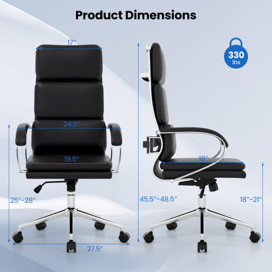 Ergonomic Leather Office Chair with Adjustable Height and Rocking Function-Black-2