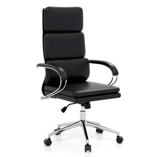 Ergonomic Leather Office Chair with Adjustable Height and Rocking Function-Black-3