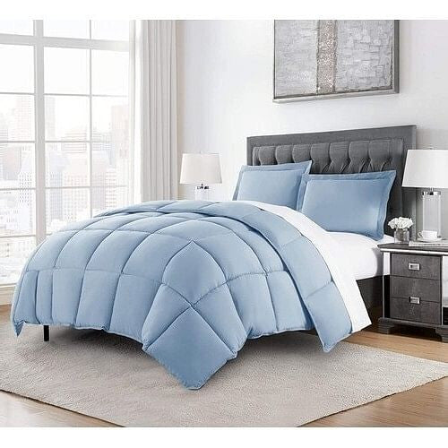 Queen Size Reversible Microfiber Down Alternative Comforter Set in Blue-2