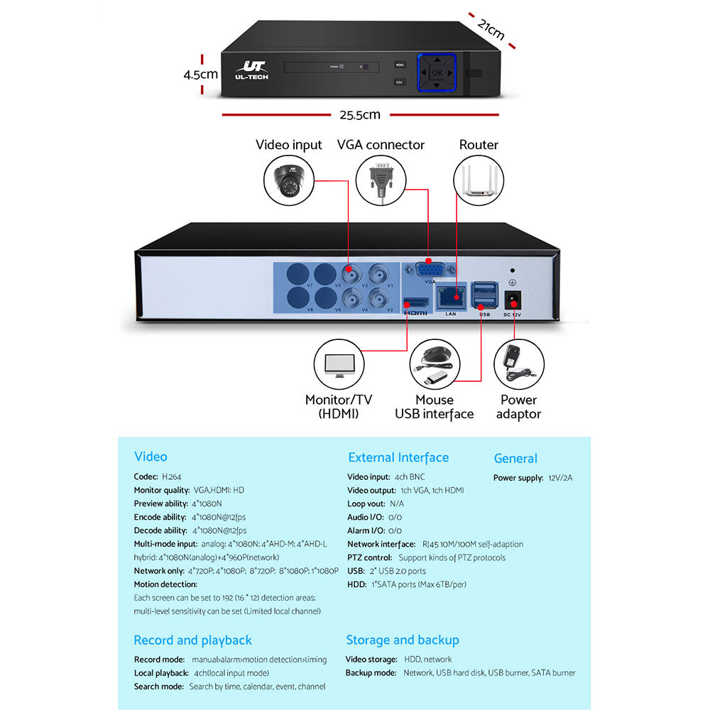 NNEDSZ - CCTV Security Camera Home System DVR 1080P IP Long Range 4 Dome Cameras