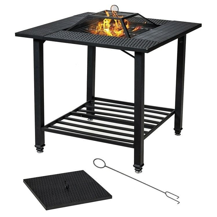 4 in 1 Square Fire Pit, Grill Cooking BBQ Grate, Ice Bucket, Dining Table-0