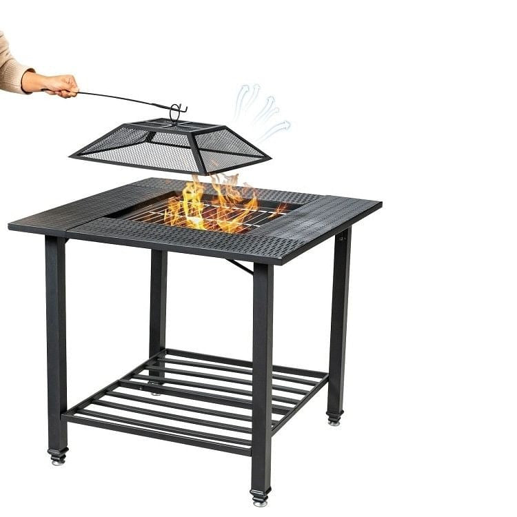 4 in 1 Square Fire Pit, Grill Cooking BBQ Grate, Ice Bucket, Dining Table-1