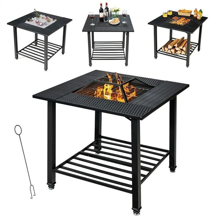 4 in 1 Square Fire Pit, Grill Cooking BBQ Grate, Ice Bucket, Dining Table-2