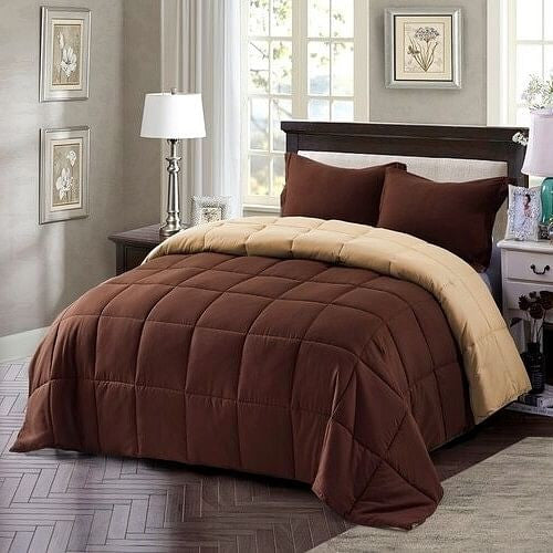 Twin/Twin XL Traditional Microfiber Reversible 3 Piece Comforter Set in Brown-2