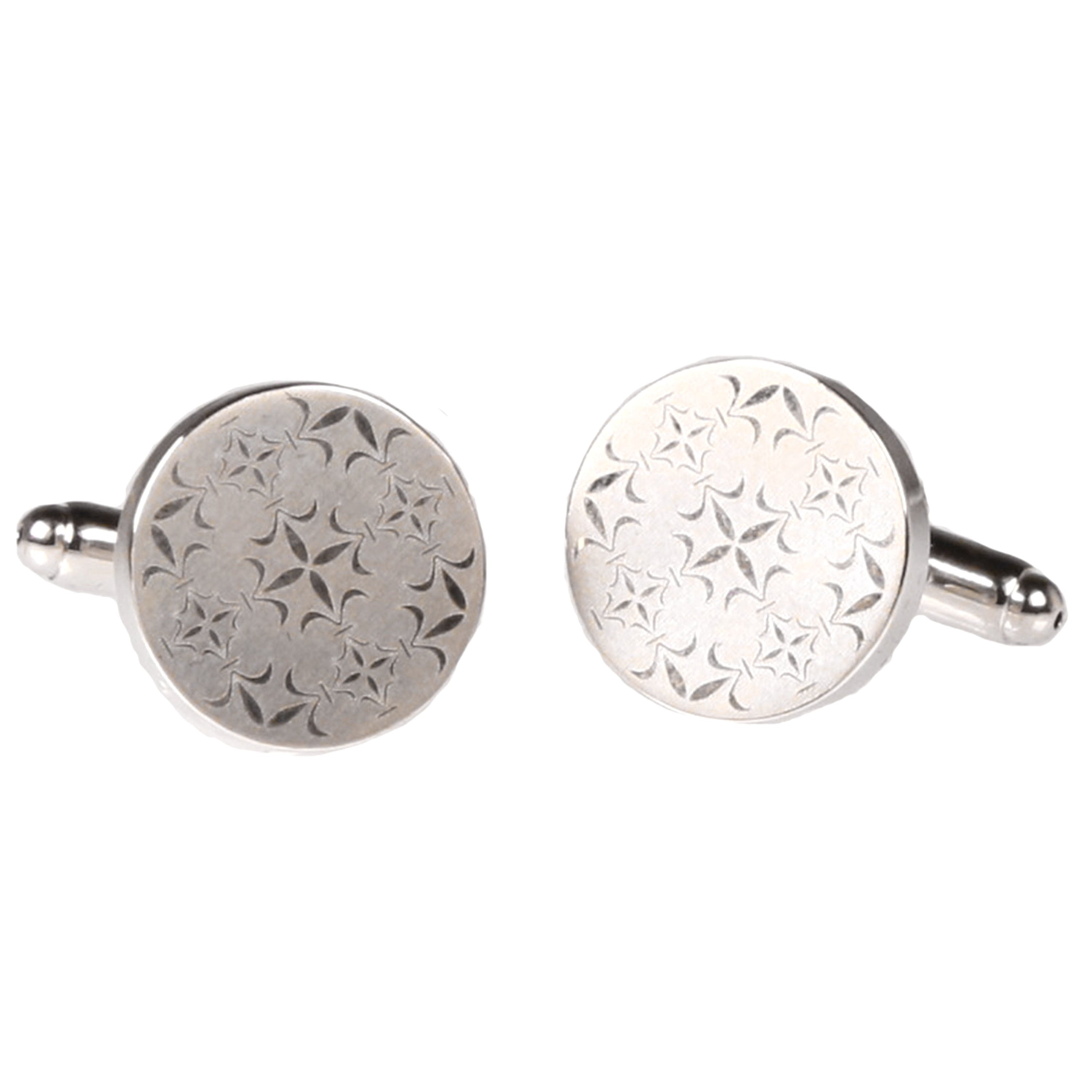 Silvertone Silver Pattern Cufflinks with Jewelry Box-0