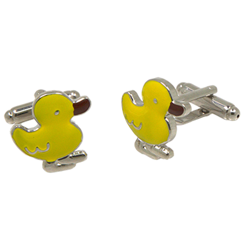 Silvertone Novelty Yellow Duck Cufflinks with Jewelry Box-0