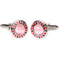 Silvertone Circle Multicolor Cufflinks with Jewelry Box-0