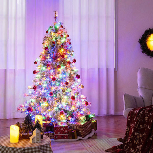 6/7.5/9 FT Artificial Christmas Tree Pre-Lit Hinged Holiday Tree with 360?° Quick Power Connector-6-1