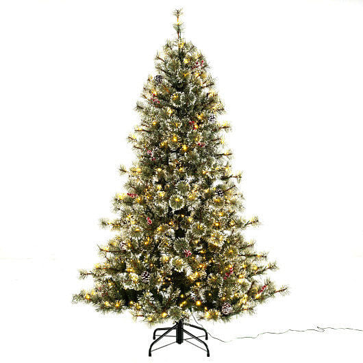 6/7.5/9 FT Artificial Christmas Tree Pre-Lit Hinged Holiday Tree with 360?° Quick Power Connector-6-0