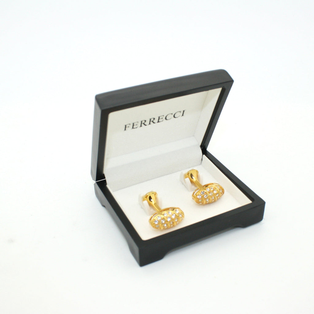 Goldtone Oval Crystal Gemstone Cuff Links With Jewelry Box-1