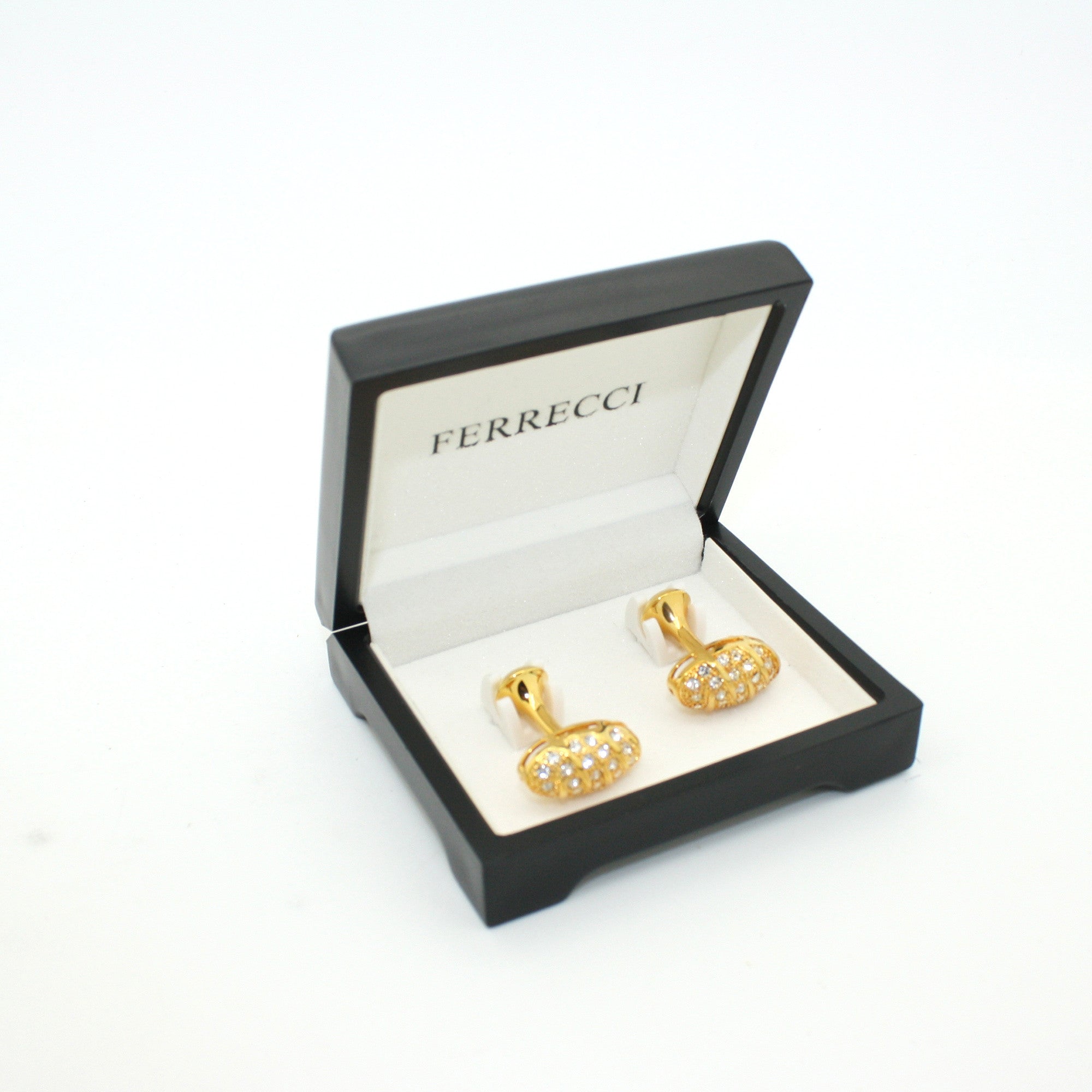 Goldtone Oval Crystal Gemstone Cuff Links With Jewelry Box-1