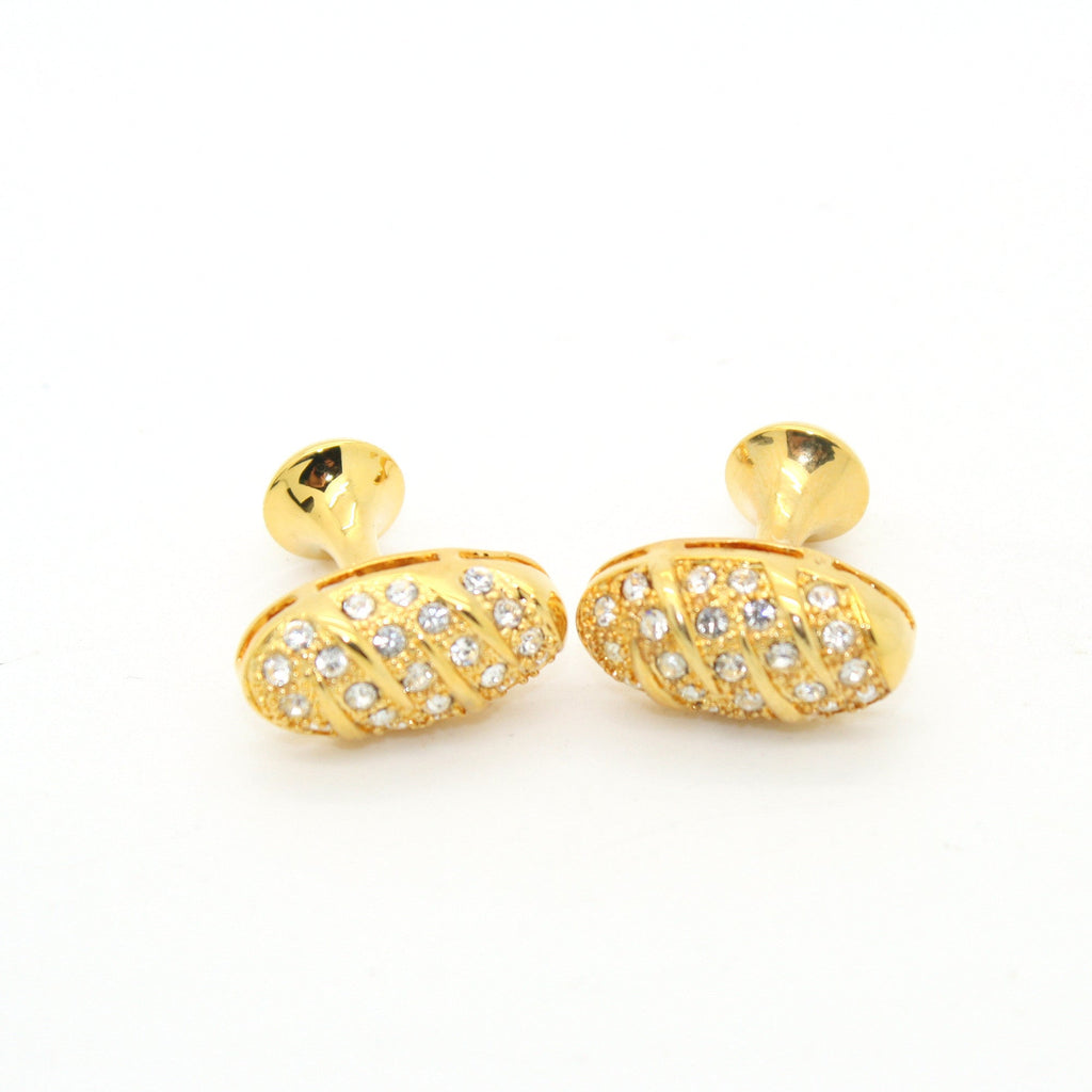Goldtone Oval Crystal Gemstone Cuff Links With Jewelry Box-0