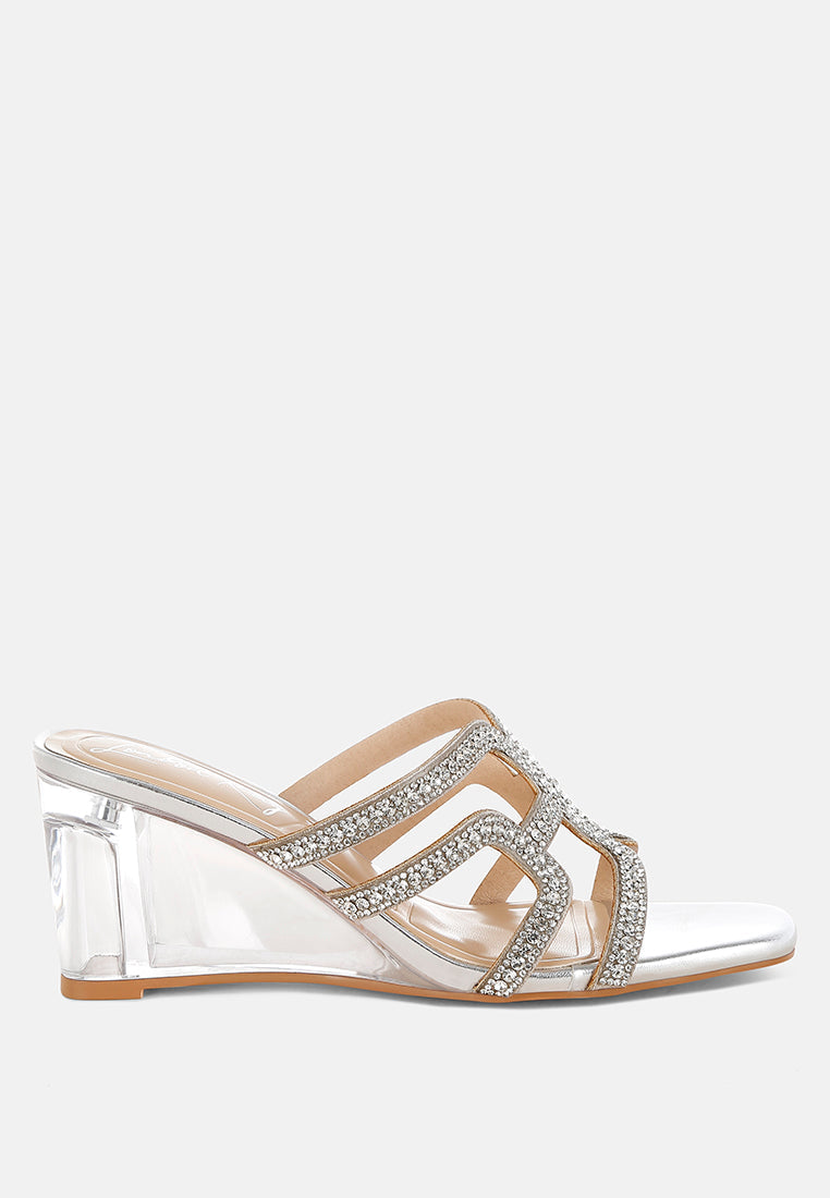 Caqueta Metallic Rhinestone Clear Wedge Sandals