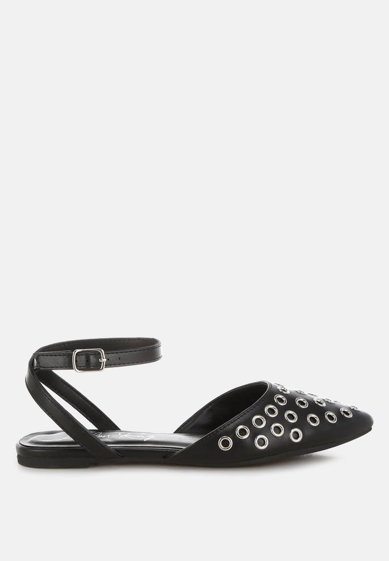 Chalcis Metallic Eyelet Detail Flat Sandals-0