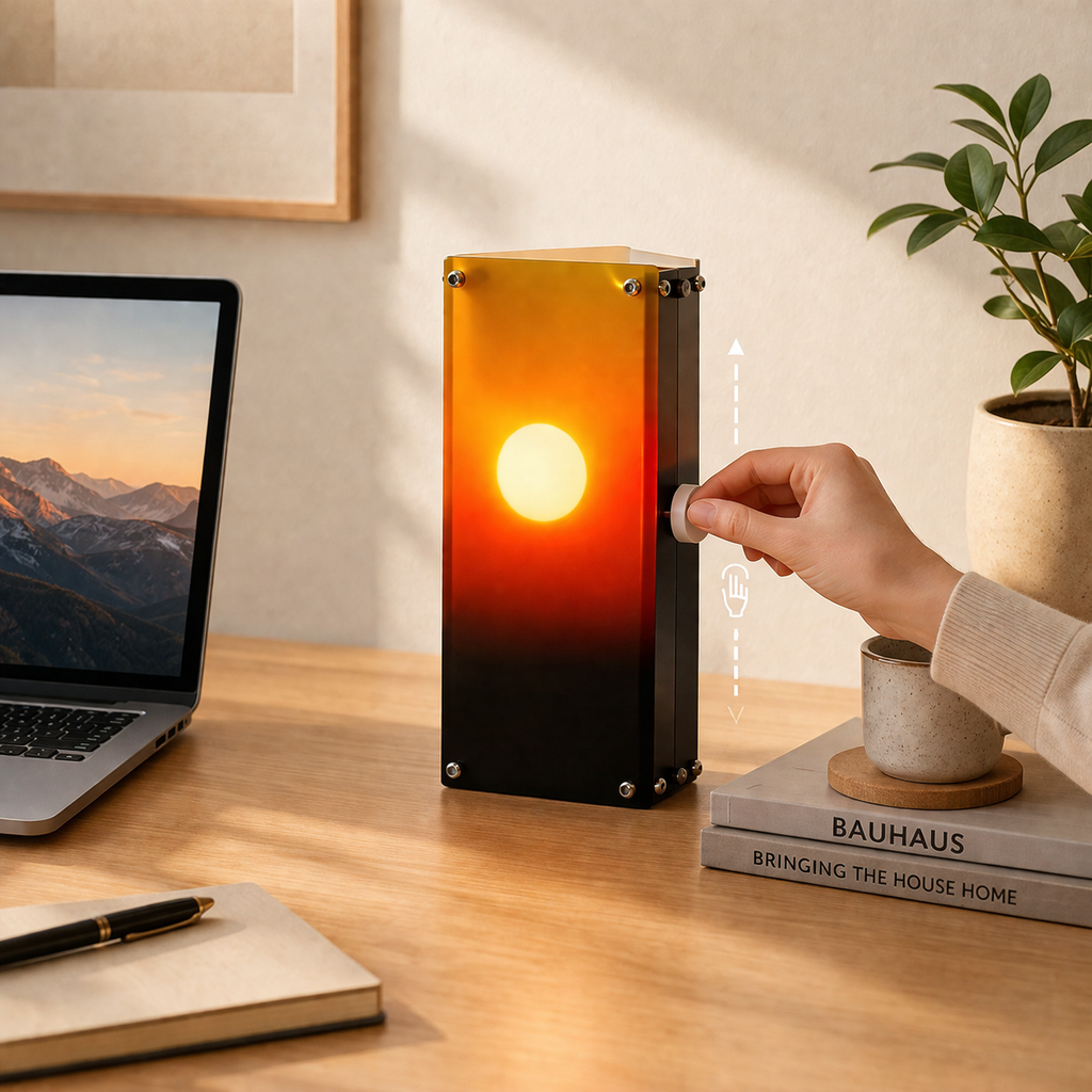 Sunrise Triangle Table Lamp - Interactive Sunset Mood Light with Manual Height-Adjustable "Sun"-2
