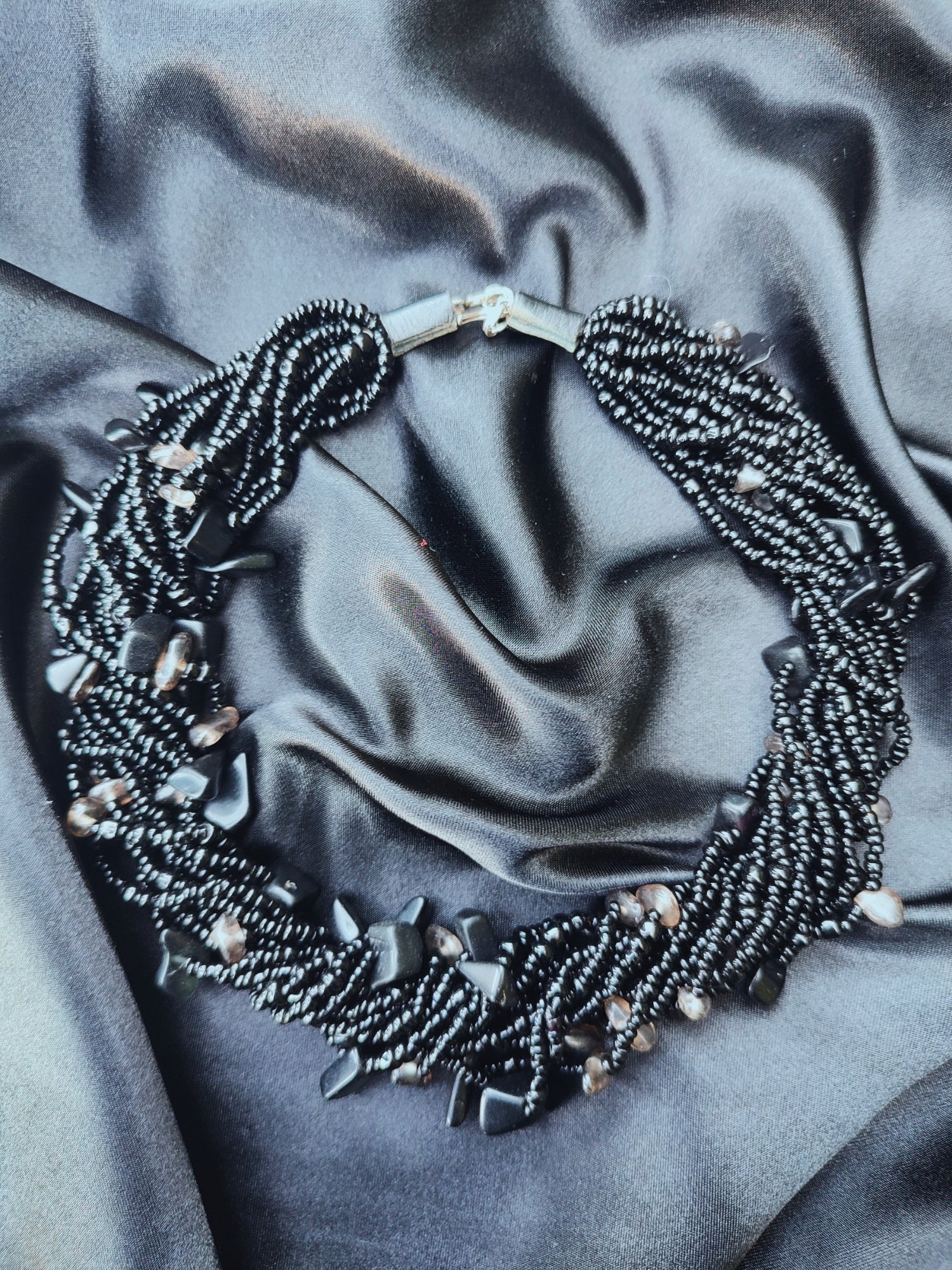 Black Multi-Strand Beaded Necklace - Handmade Statement Jewelry-1