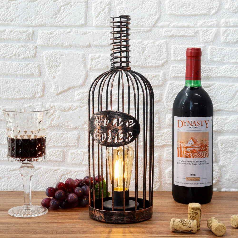 13.5”H Cordless Metal Wine Cork Holder Lamp-0