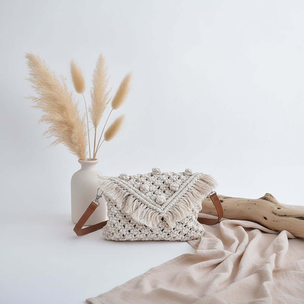 Crossbody woven straw bag Cotton Thread Bag Women Tassel Bag-1