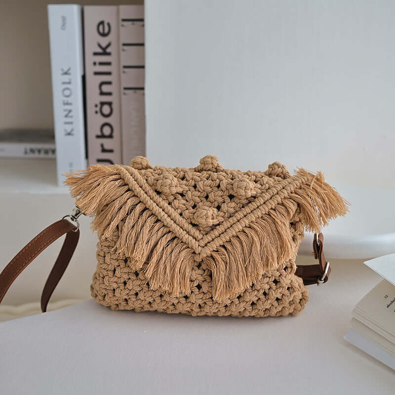 Crossbody woven straw bag Cotton Thread Bag Women Tassel Bag-2