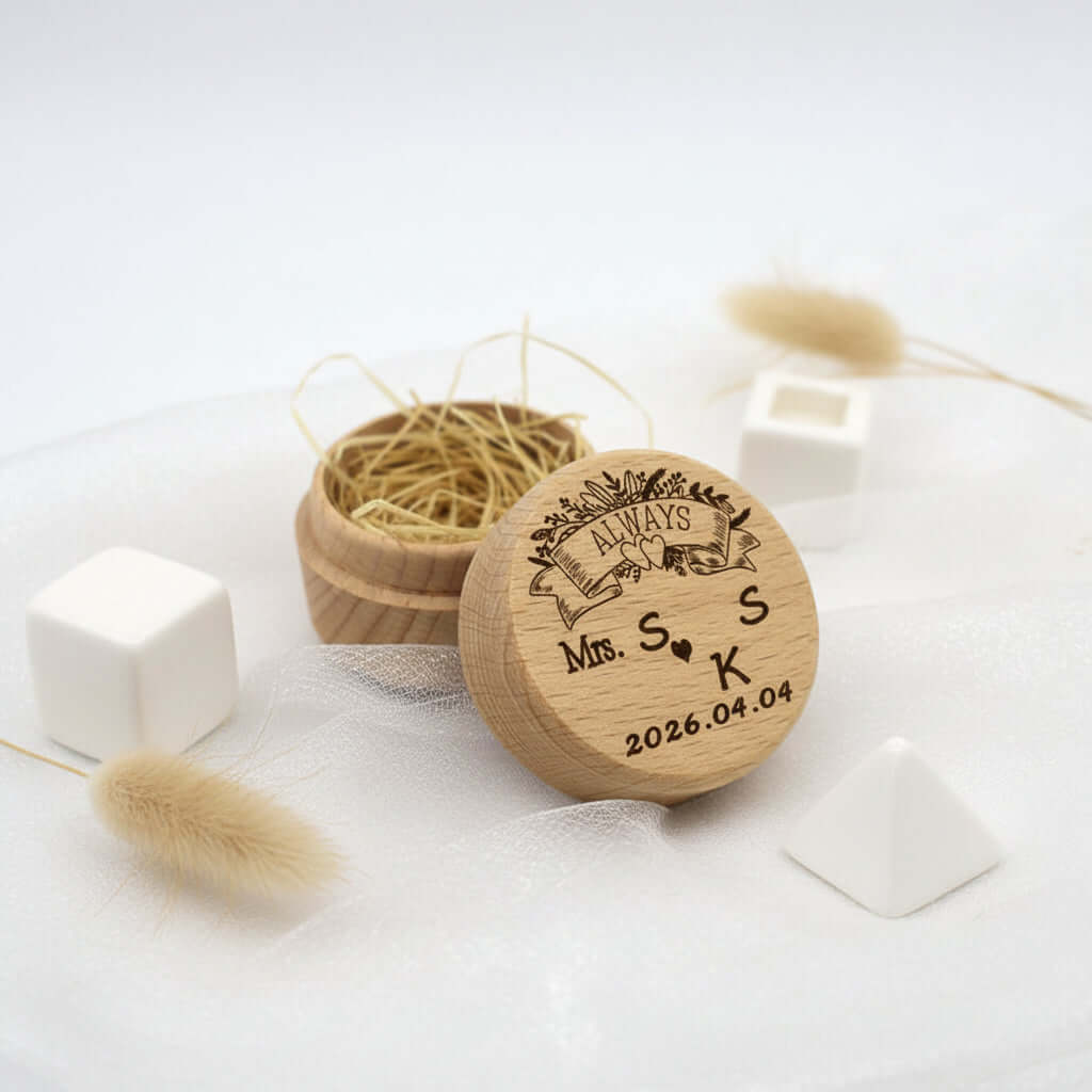 Custom Engraved Earring Box – Beech Wood Wedding Jewelry Gift Box-3
