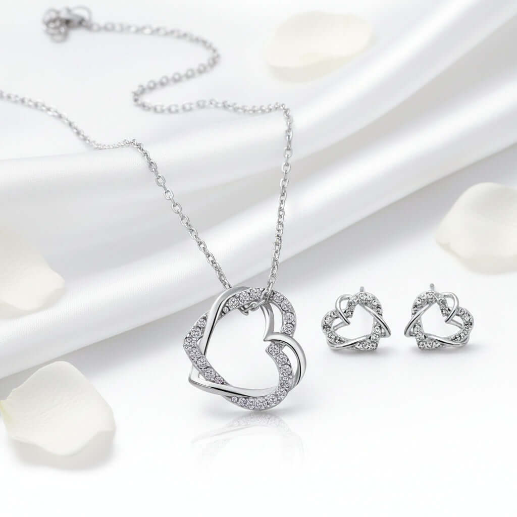 Customized heart necklace Double Diamond Necklace Korean Style Jewelry-3