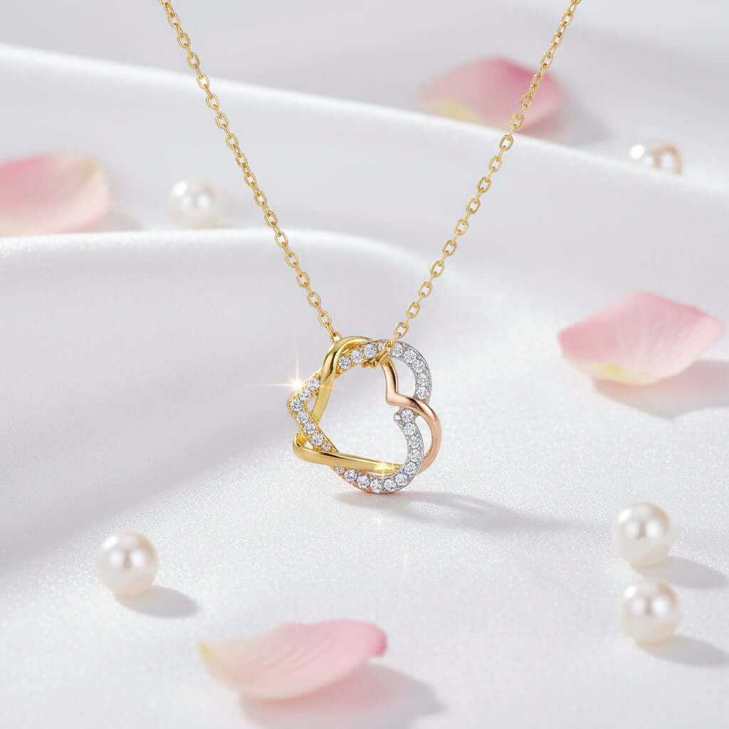 Customized heart necklace Double Diamond Necklace Korean Style Jewelry-4