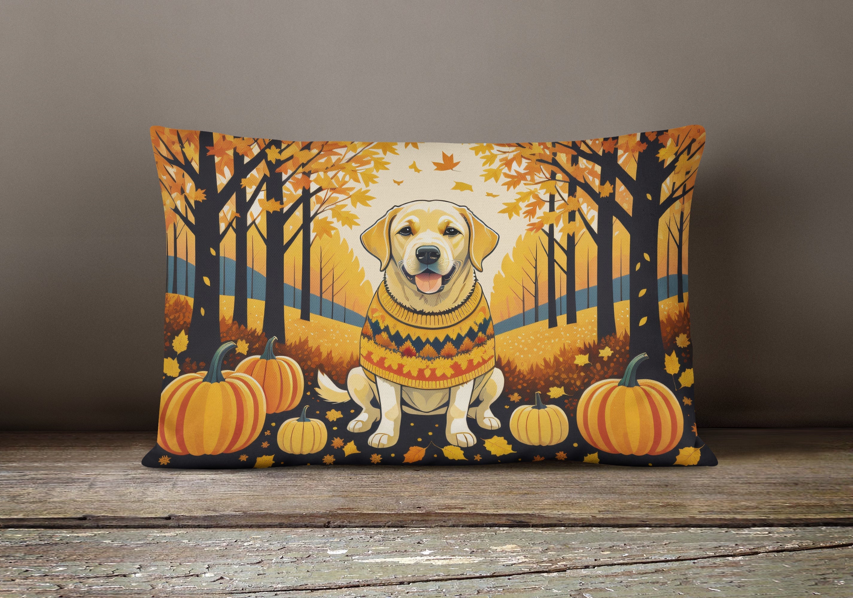 Yellow Labrador Retriever Fall Throw Pillow-3
