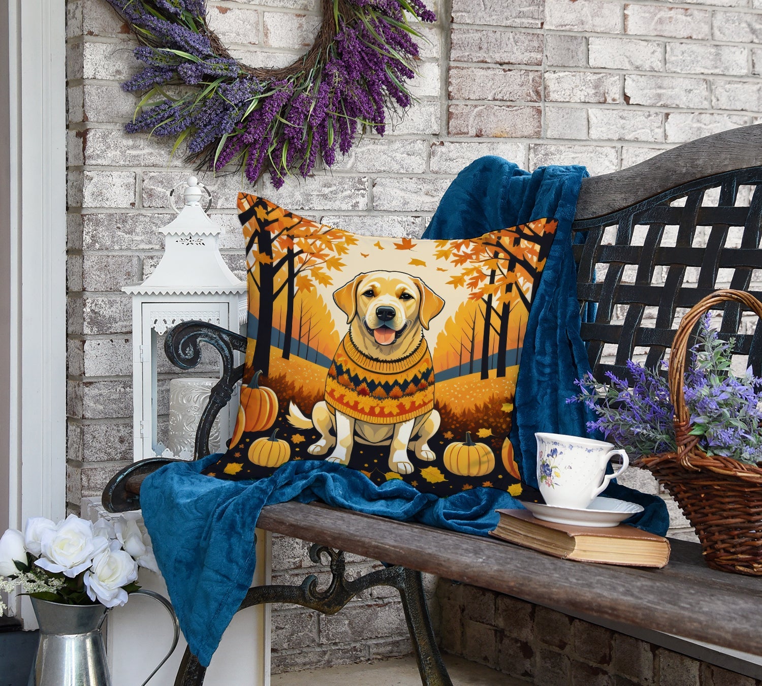 Yellow Labrador Retriever Fall Throw Pillow-1