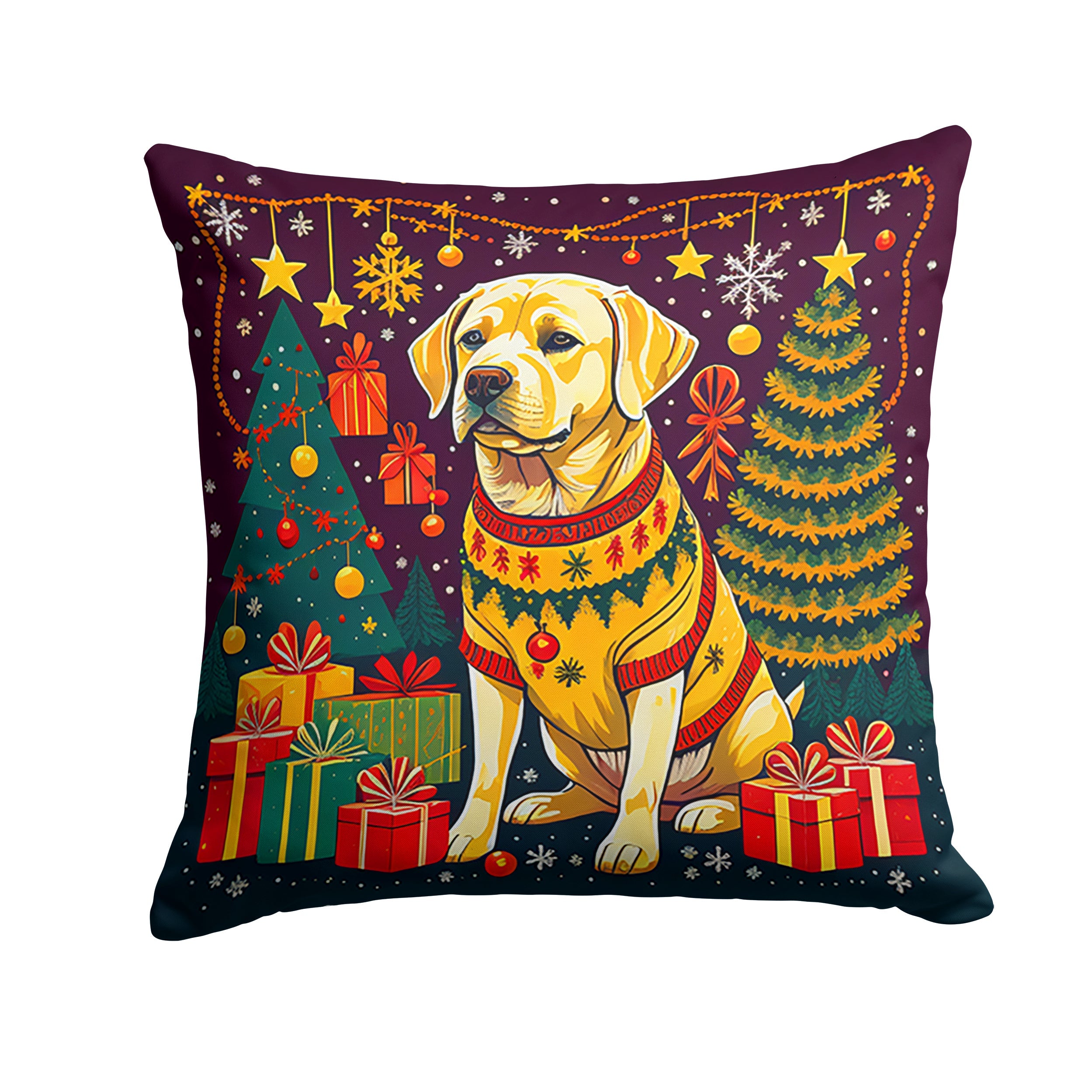Yellow Labrador Retriever Christmas Throw Pillow-0