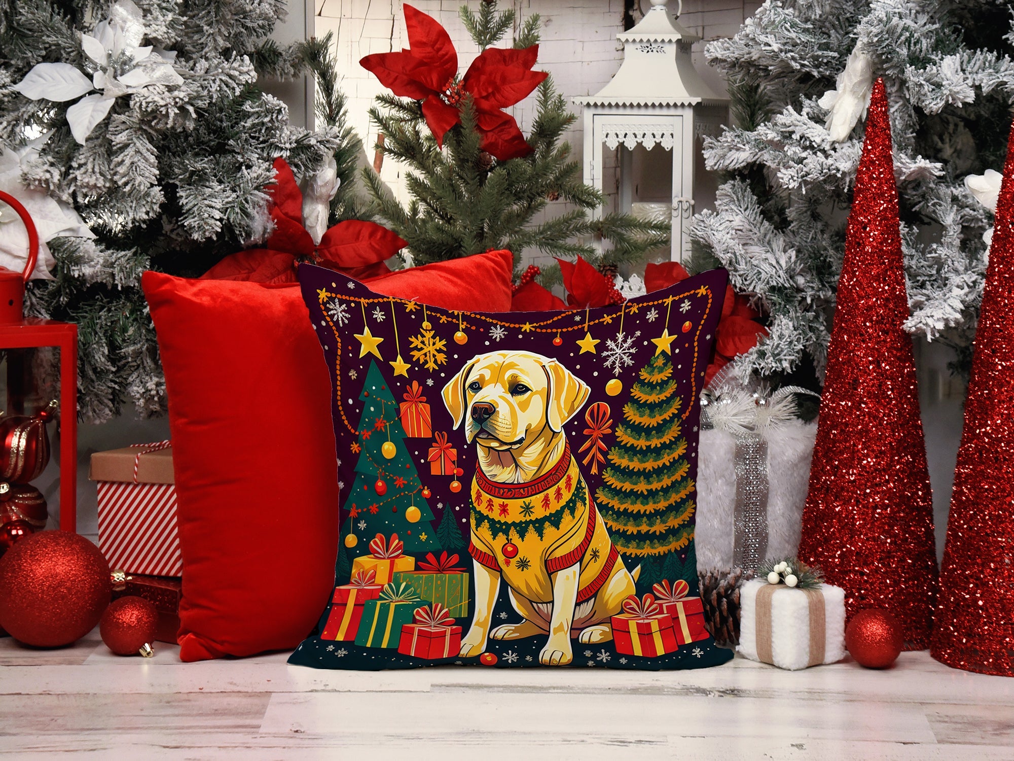 Yellow Labrador Retriever Christmas Throw Pillow-2