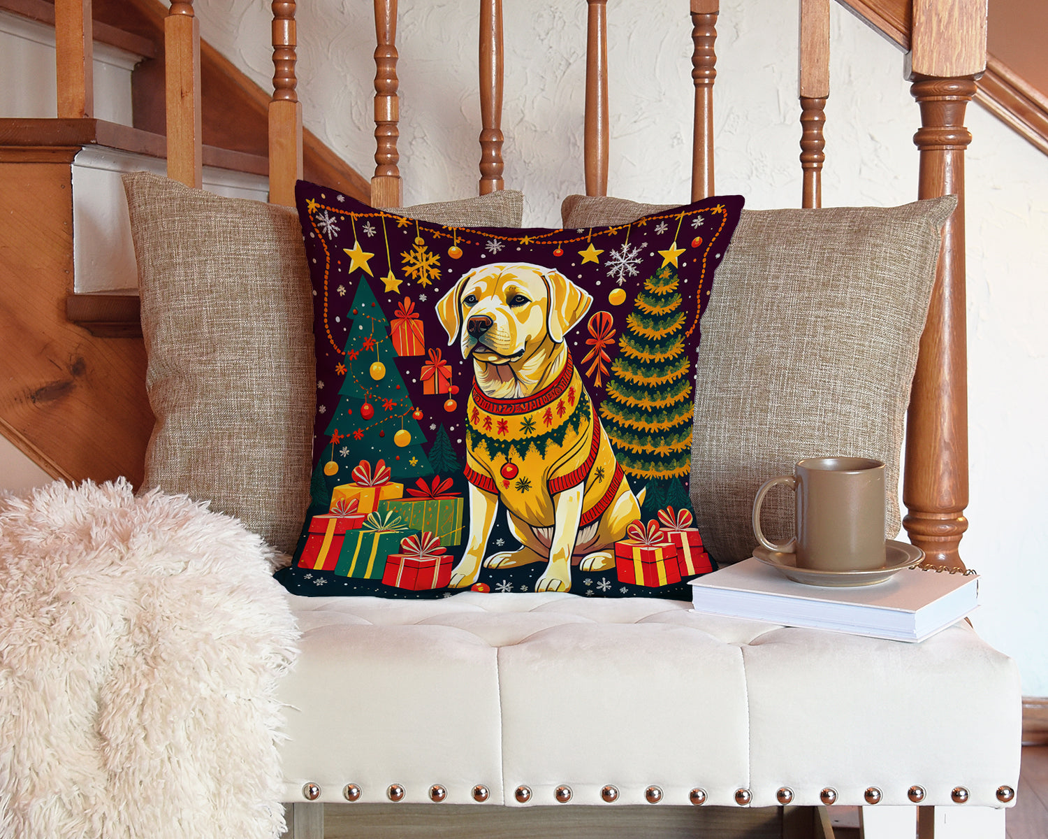Yellow Labrador Retriever Christmas Throw Pillow-3