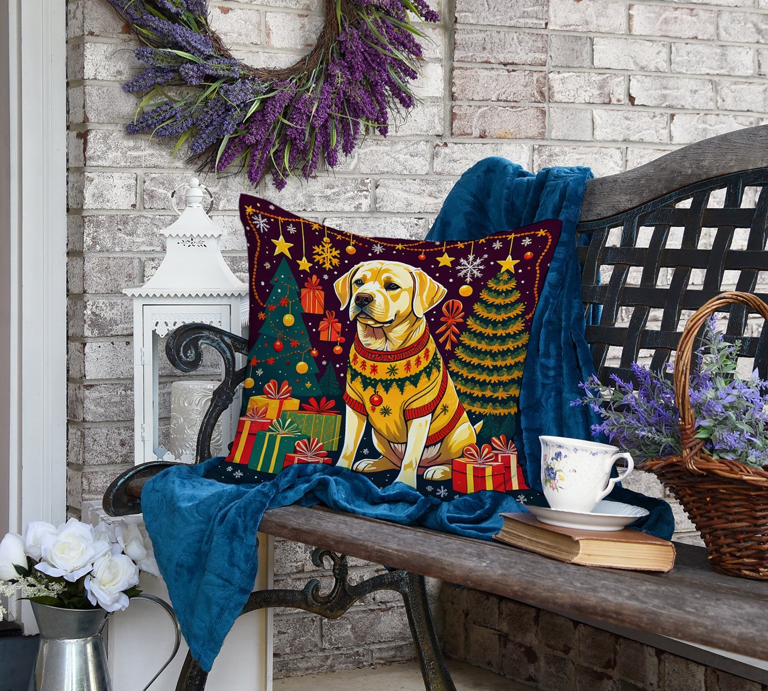 Yellow Labrador Retriever Christmas Throw Pillow-3
