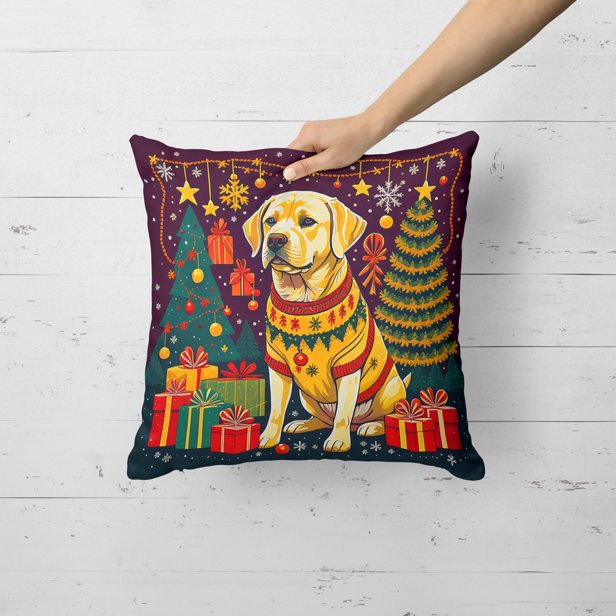 Yellow Labrador Retriever Christmas Throw Pillow-4