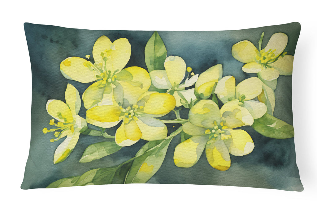 South Carolina Yellow Jessamine in Watercolor Throw Pillow-0