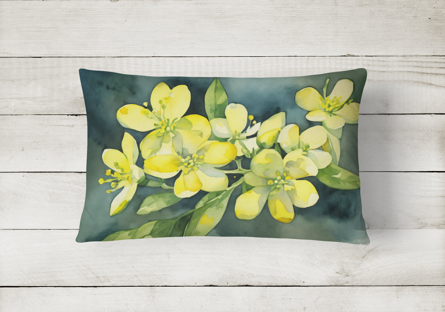 South Carolina Yellow Jessamine in Watercolor Throw Pillow-1