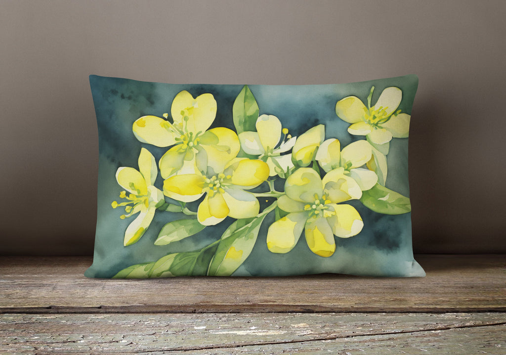 South Carolina Yellow Jessamine in Watercolor Throw Pillow-3
