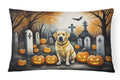 Yellow Labrador Retriever Spooky Halloween Throw Pillow-0