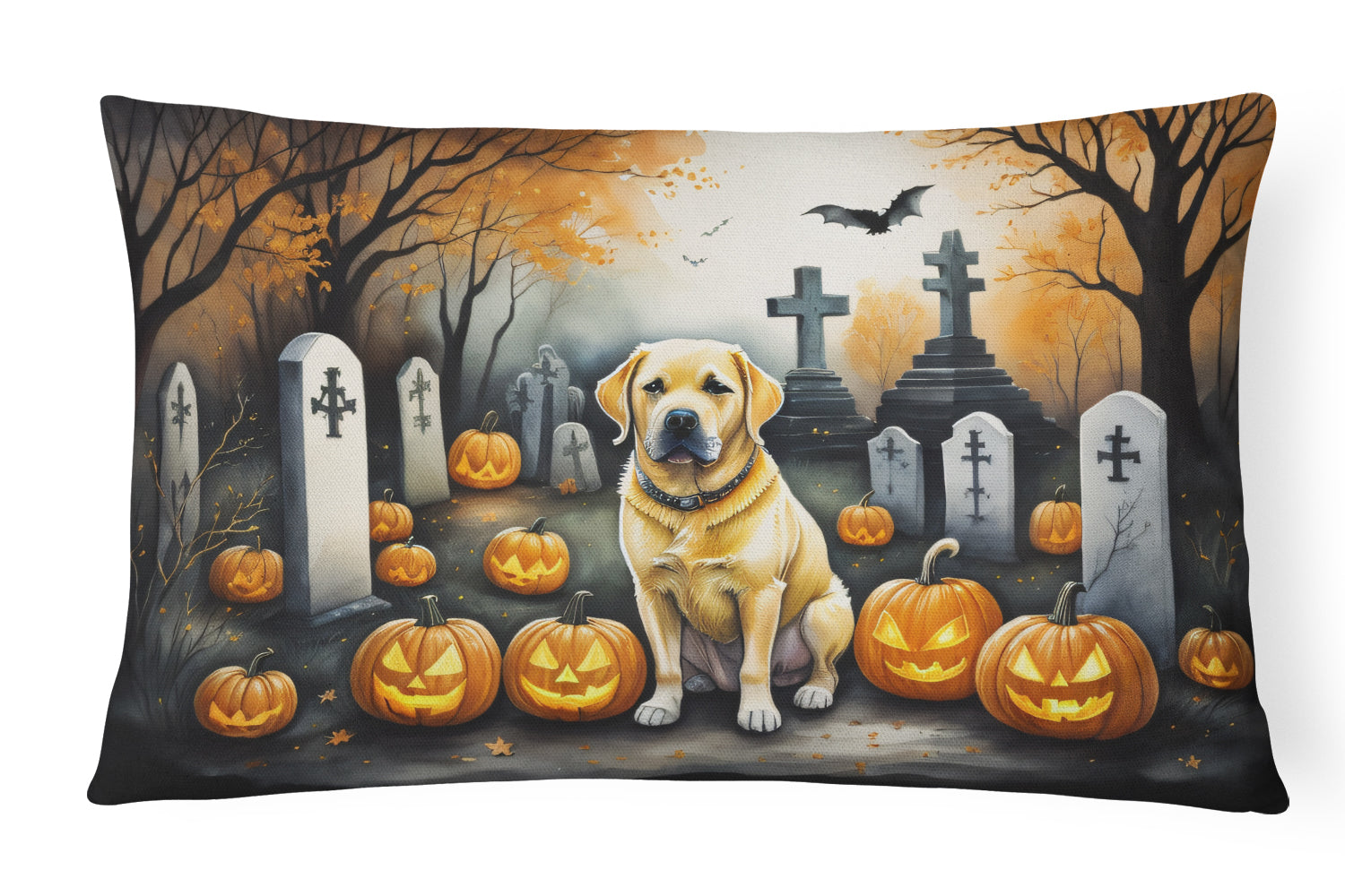 Yellow Labrador Retriever Spooky Halloween Throw Pillow-0