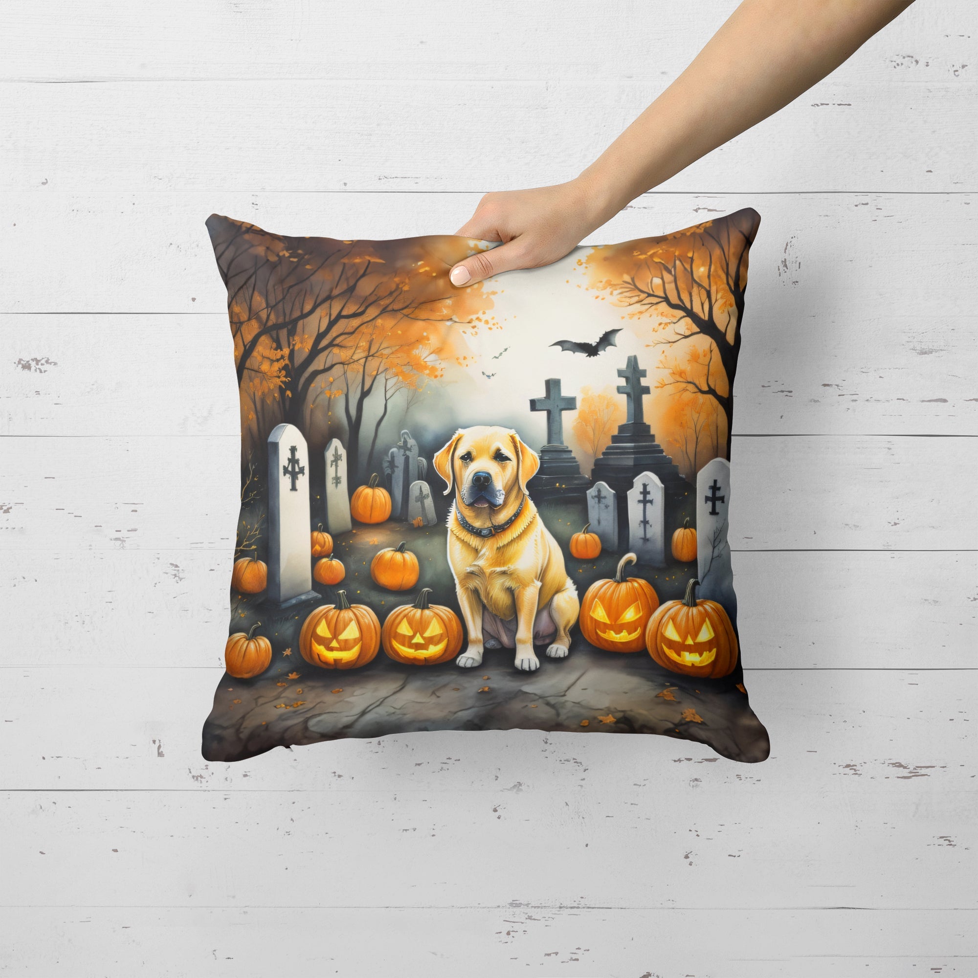 Yellow Labrador Retriever Spooky Halloween Throw Pillow-1