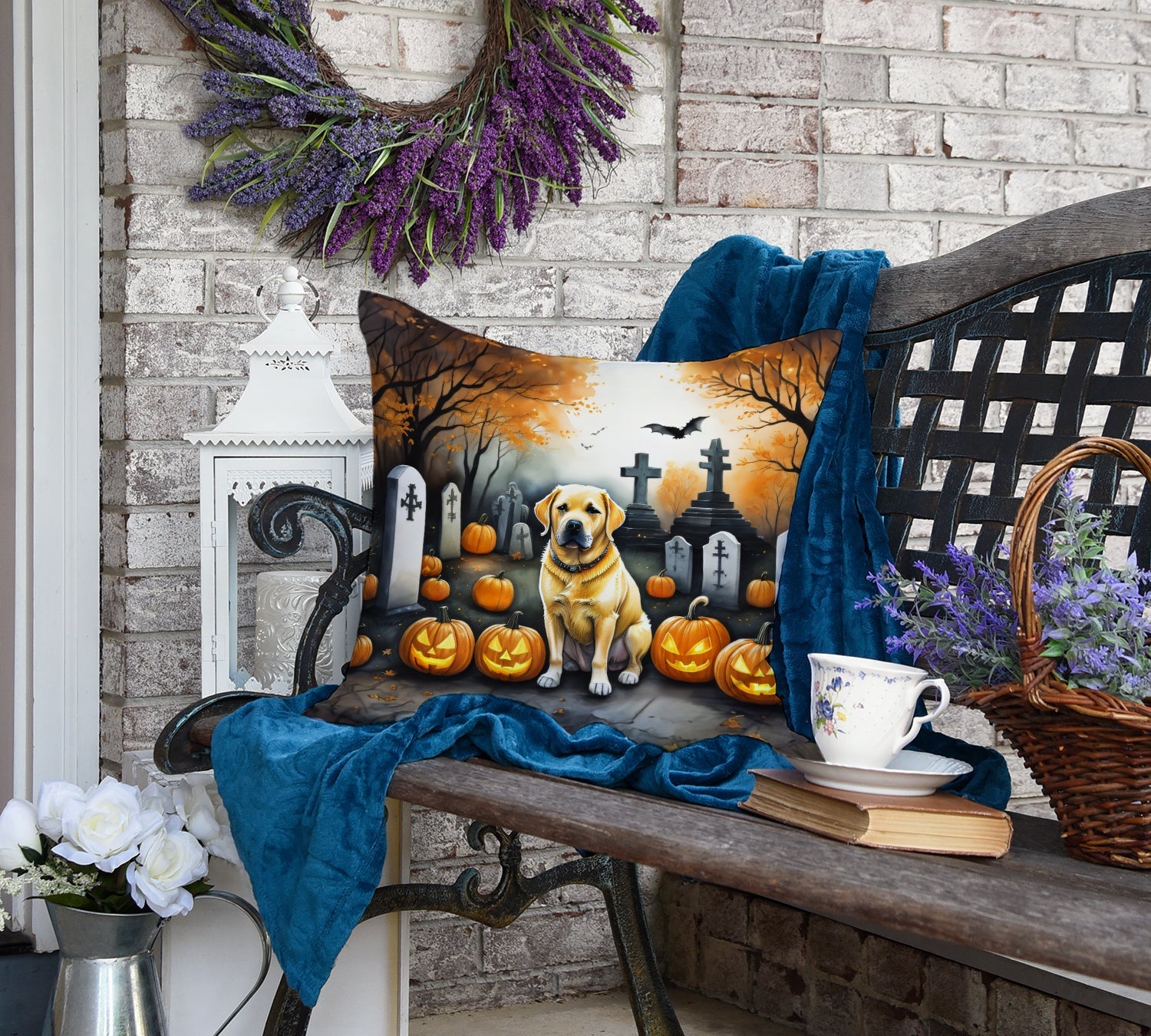 Yellow Labrador Retriever Spooky Halloween Throw Pillow-3