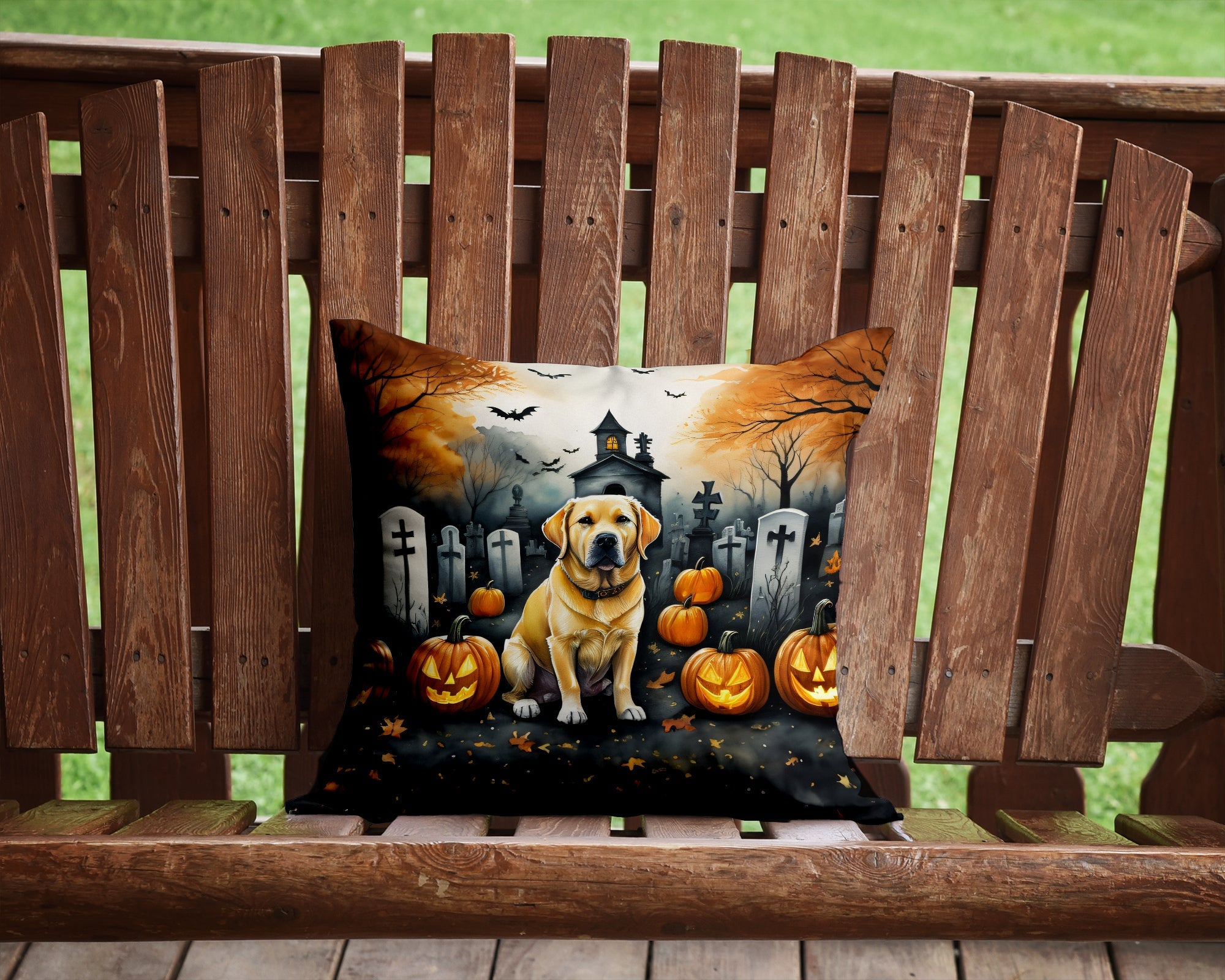 Yellow Labrador Retriever Spooky Halloween Throw Pillow-1
