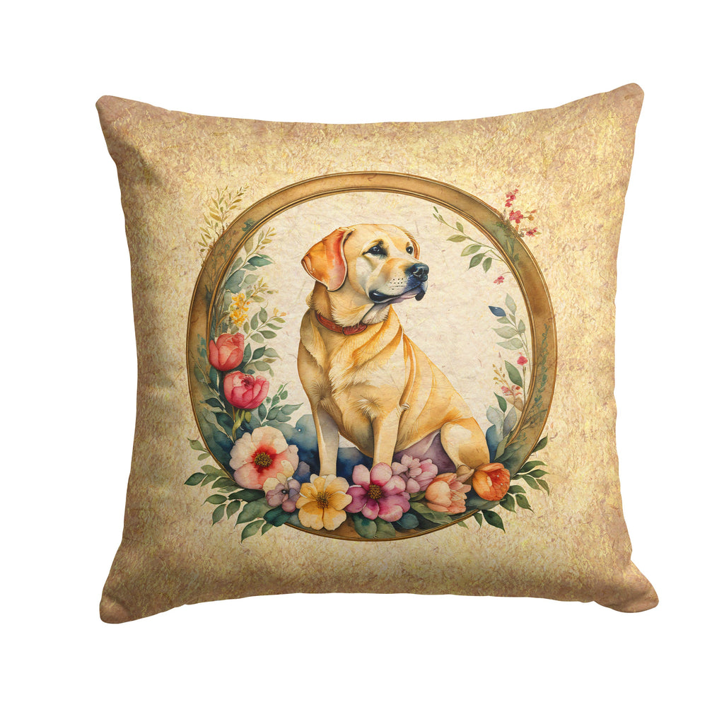 Yellow Labrador Retriever and Flowers Throw Pillow-0