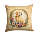 Yellow Labrador Retriever and Flowers Throw Pillow-0
