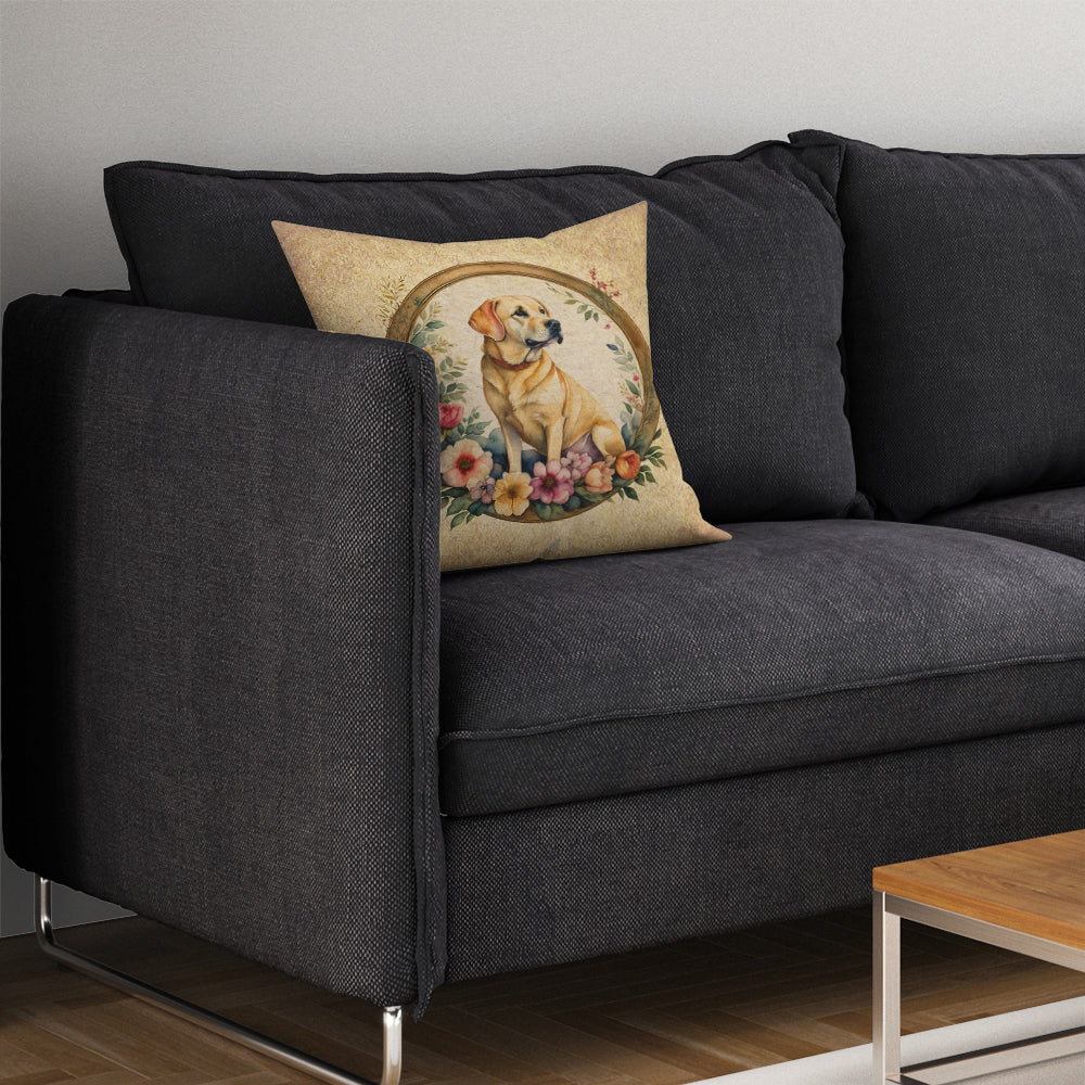 Yellow Labrador Retriever and Flowers Throw Pillow-2