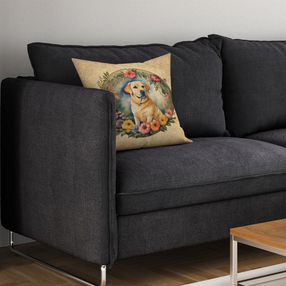 Yellow Labrador Retriever and Flowers Throw Pillow-2