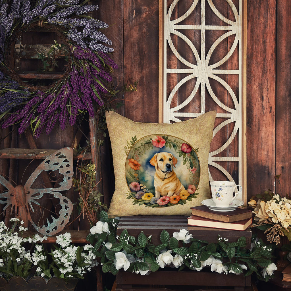 Yellow Labrador Retriever and Flowers Throw Pillow-4